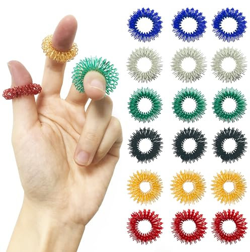Cuackamily 18 Stück Akupressur Ring Set, Massageringe für Finger, Akupressurring Spielzeug Fingermassage Förderung der Durchblutung, Massage Ring für Angst Relief Geschenk für Erwachsene und Kinder