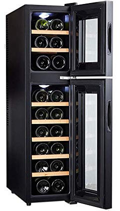 Obere und untere Doppel-Weinschränke, freistehende und eingebaute Weinschränke, Edelstahl mit Glastür, Kühler