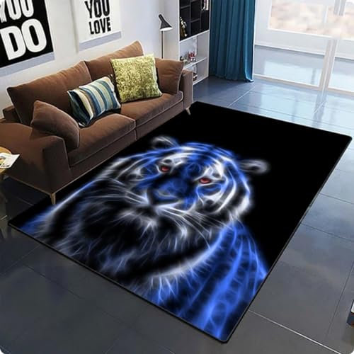 Tiger Print Teppich,Area Rugs,3D Animal Print Teppich für Wohnzimmer Schlafzimmer Fußmatte 80 * 120cm
