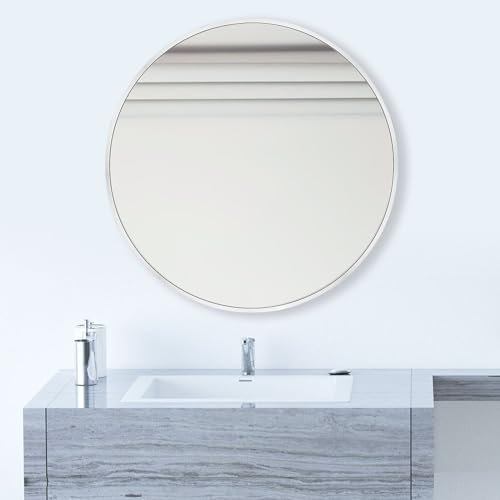 FRUMENSHIP Spiegel Rund Silber, 61 x 61 cm Runder Wandspiegel, Spiegel mit Metallrahmen, Moderner Hängespiegel, für Flur, Wohnzimmer, Badezimmer, Schlafzimmer