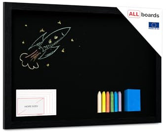 ALLboards Chalkboard with Black Varnished Wooden Frame 90x60cm, Chalk Writing Board + Accessories