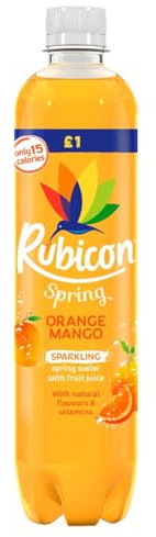Rubiconn Spring Orange Mango, Black Cherry Raspberry & Pineapple Passion 500ml - Sparkling Spring Water with Fruit Juice | VIMIX (12 Bottles, Orange Mango)