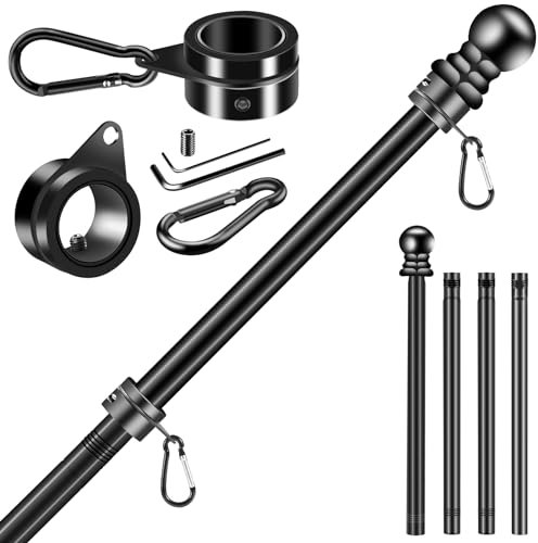BONWIN Kit de mât de drapeau noir pour porche de maison, 1,5 m en acier inoxydable épais pour drapeau américain de 9,1 x 1,5 m avec anneaux rotatifs à 360° de 2,5 cm sans enchevêtrement (1,5 m, sans