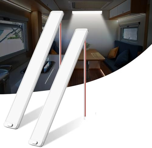 Yuragim 12v Led Lampe Wohnmobil,2 Stück 10W 228 LEDs 6000K Innenbeleuchtung Leiste mit Schalter,Ultradünne Innenraumbeleuchtung Lichtleiste für Auto Van Bus Caravan Boot Wohnmobil Küche Bar LKW Camper