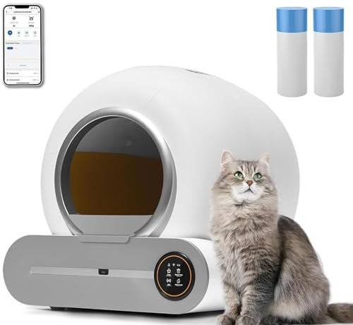 Arenero Autolimpiable Gatos,Bandeja Arena Inteligente Gatos,Inodoro Gatos Autolimpieza,Viene con Tapete De Arena Y 2 Rollos De Bolsas De Basura, Apto para Todo Tipo De Gatos