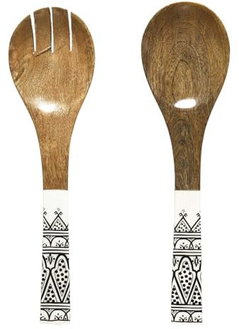 HOME DECO FACTORY, KA0573, Couvert à Salade en Bois de manguier, Design élégant et Durable, idéal pour Tous Vos Repas, Facile à Nettoyer, Taille Unique, Couleur Marron et Noir