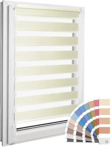 Home-Vision Premium DuoRollo Klemmfix ohne Bohren Creme B130 x H130cm | Doppelrollo mit Klemmträgern für Fenster & Türen Lichtschutz Tag & Nacht Rollos einfache Montage