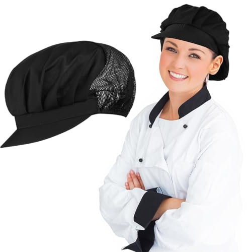 Gorro de Chef Redecilla Negra para Cocina Media Malla Elástica Transpirable, Gorro de Chef, Gorro de Chef para Cocina, Unisex Malla de Color sólido Taller Industrial Sombreros de Cocina Protectores
