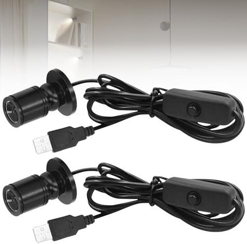 WIYETY 2 Stück Mini Spot Licht: Mini Strahler mit Schalten, Kleines Akzentlicht, USB 5V 3W Punktstrahler für Vitrinen, Schmuck, Schaufenstern, Modellen (6000K)