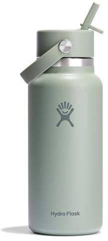 Hydro Flask Water Bottle - Insulated Stainless Steel - Wide Mouth Flex Straw Lid, Non Spill, Leakproof and Refillable in 32 Oz Tonal Agave