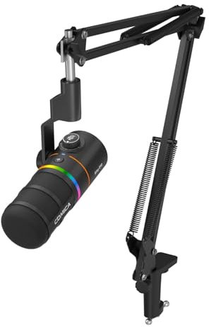 COMICA EJoy D10 A XLR USB Dynamic Microphone with Boom Arm Stand for Gaming/Live Streaming/TikTok/Podcast Recording,with RGB Light,Mute Button for PC,Smartphone,Computer,Mac,Xbox,PS4/5(Black)