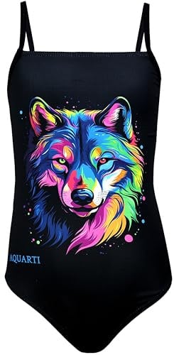 Aquarti Mädchen Badeanzug | Schwimmanzug mit Spaghettiträgern Streifen Sport Chlorresistent Print