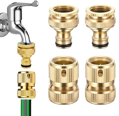 Raheem 2 Pairs 1/2 Zoll und 3/4 Zoll 2-in-1 Messing Schlauchanschluss Innengewinde Wasserhahnanschluss Adapter für Wasserhahn,Gartenschlauch,Gartenbewässerung, Autowäsche und Haushaltsnutzung
