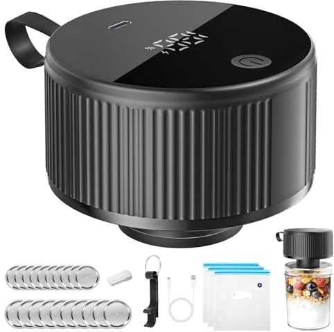 Kssvzz Vakuumierer für Einmachgläser, Elektrischer Mason Jar Verschließer Kit, Automatik-Stopp Vakuumiergerät für Langzeitlagerung mit LED Anzeige