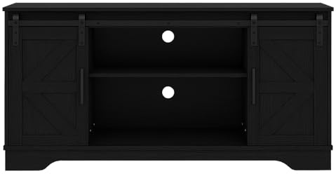 Panana TV Stand Sliding Barn 2 Doors Wooden Storage Cabinet Farmhouse Sideboard for Living Room (Black)