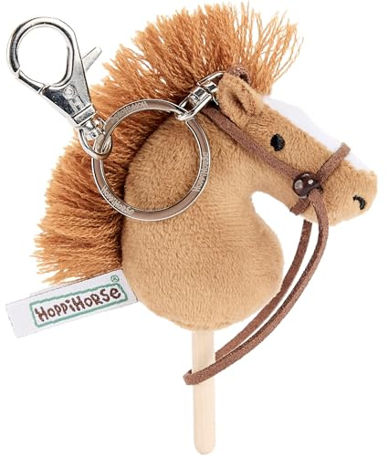 Hoppimals Hoppihorse by Porte-clés Mini Cheval Bâton avec Rênes Réelles – Tête de Cheval en Peluche sur Bâton en Bois – Miniature Hobby Horse