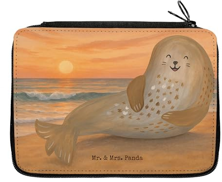 Mr. & Mrs. Panda Federmappe Robbe Lachen Design - Geschenk, Federmäppchen, Bleistiftetui, Schlampermäppchen, Mäppchen, Federtasche, Robben, Nordsee, Stifteetui, Strand, Lustige Sprüche, Ostsee