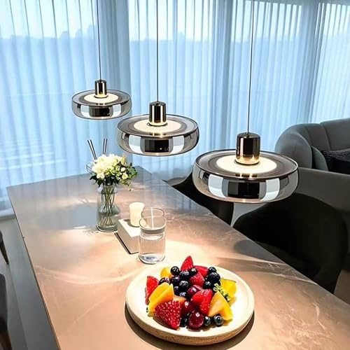 LED Pendelleuchte esstisch Dimmbar, Kristall Glas Hängelampe Esstischlampe, Mit Fernbedienung Moderne Hängeleuchte Linear design Höhenverstellbar Esstischlampe hängend Esszimmer Küche Lampe (3 Köpfe)