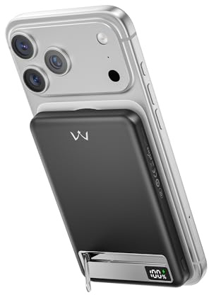 iWALK Magnetic Wireless Power Bank 10000mAh, Slim Portable Charger with 20W PD Cable Fast Charging, Metal Kickstand, LED Display, MagSafe Compatible Battery Pack for iPhone 17/16/15/14/13/12 Series