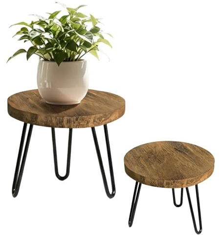 EUBSWA Supporto per piante in legno, sgabello per fiori con 3 piedi, 25 x 17 cm, rotondo, ad alto carico, per vasi di diverse dimensioni, tavolino da caffè, tavolino da tè