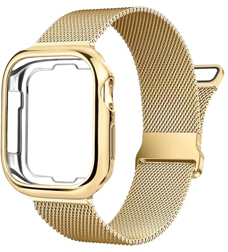 Ocaer Kompatibel mit Apple Watch Armband mit Hülle 40mm 41mm 42mm 44mm 45mm 46mm 38mm, Metall Magnetisch Armband für iWatch SE Series 11 10 9 8 7 6 5 4 3 2 1, Edelstahl Mesh Loop