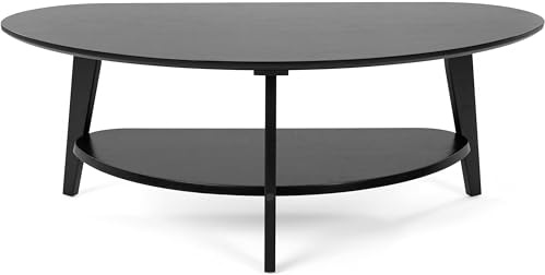 needs&wants® Couchtisch 100% Bambus oval halb-rund, Wohnzimmertisch Holz schwarz, Sofatisch dreibein mit Ablage Stauraum