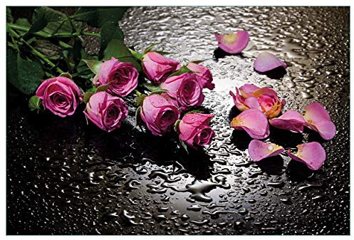 Wallario Küchenrückwand selbstklebend 90 x 60 cm, Motiv: Pinke Rosen mit Wassertropfen | Spritzschutz abwischbar & pflegeleicht