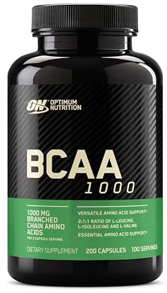 Optimum Nutrition BCAA Capsules, Amino Acids Tablets, 1000 mg of Essential Amino Acids BCAAs with L-Leucine, L-Isoleucine and L-Valine, Unflavoured, BCAA Supplements, 100 Servings, 200 Capsules
