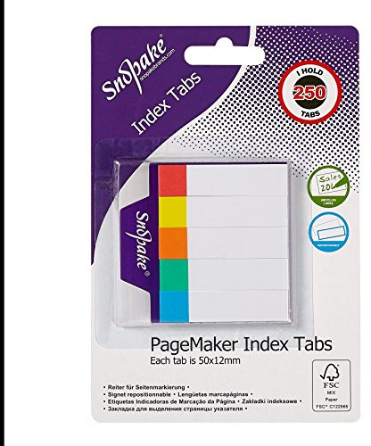 Snopake Index Tab PageMarkers 50 x 12 mm - 250 Tabs - White with Assorted Tips [Pack of 12] Ref: 13150