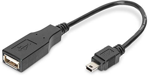 DIGITUS Cable adaptador USB 2.0 - 0,2 m - USB Mini B (5 Pin) (m) a USB A (f) - 480 Mbps - Adaptador USB - Negro