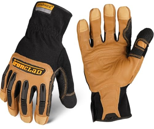 Ironclad Ranchworx Work Gloves RWG2, Premier Leather Work Glove, Performance Fit, Durable, Machine Washable, (1 Pair), RWG2-05-XL,Brown/Black