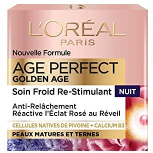 L'Oréal Paris – Age Perfect Golden Age – Soin Nuit Rosé Re-Stimulant – Crème de Nuit Anti-Relâchement & Eclat – Enrichi en Cellules Natives de Pivoine et Calcium/Vitamine B3 – 50 ml