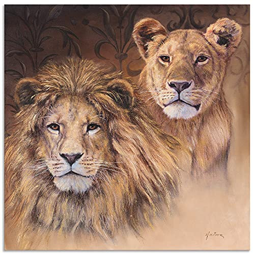 ARTland Wanddeko Wandbild Alu Verbundplatte für Innen & Outdoor Bild 70 x 70 cm Tiere Wildtiere Raubkatze Malerei Braun Löwen Porträts A1HA