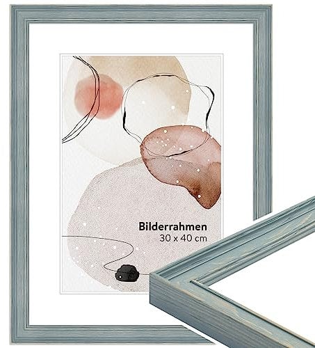 WANDStyle Bilderrahmen A4 Blau, gemasert, DIN A4 Bilderrahmen Holz Landhausstil 30x21 cm, Holzbilderrahmen, Posterrahmen zum Aufhängen, Rahmen 21x30 cm, Fotorahmen H470 - Made in Germany