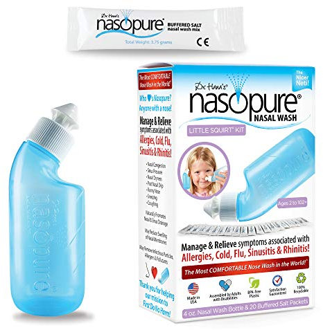 DR HANA'S NASOPURE TheNicer Neti Pot for Kids | Little Squirt Kit | 4 Ounce Bottle with 20 Buffered Salt Packets | Allergy and Congestion Relief Nasal Wash