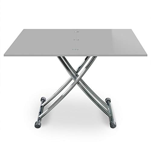Menzzo B2219S Contemporain Carrera Table Basse Relevable Bois/INOX Laqué Gris 57/100 x 100/114,2 x 39/76,3 cm