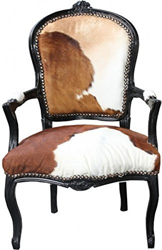 Casa Padrino Barock Salon Kuhfell Braun-Weiß/Schwarz Mod1