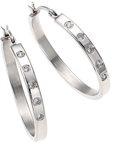 Zeeme Stainless Steel Damen Ohrringe Edelstahl 3,5cm Glänzend Zirkonia grau 389010004
