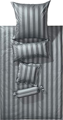 Curt Bauer Como 2044 Mako-Brokat-Damast Bettwäsche 155x220 + 1x 80x80 - 1067 stahlgrau
