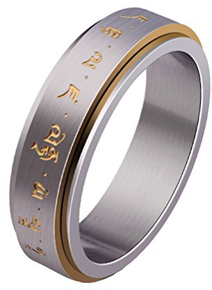 HIJONES Herren Edelstahl Buddhist Gold Mantra Muster Spinner Glücklicher Ring Größe 65
