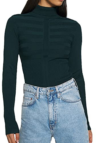 Morgan Femme Pull Manche Longue Col Roulé Mentos Sweater, Vert Sapin, L EU
