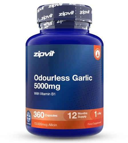 Zipvit Odourless Garlic Capsules 5000mg with Vitamin B1, 360 Softgels