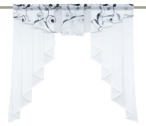 Voile Kleinfenster Gardinen Weiss Vorhang Fenstergardine Scheibengardine mit Falten Schwarz BxH 140x145cm