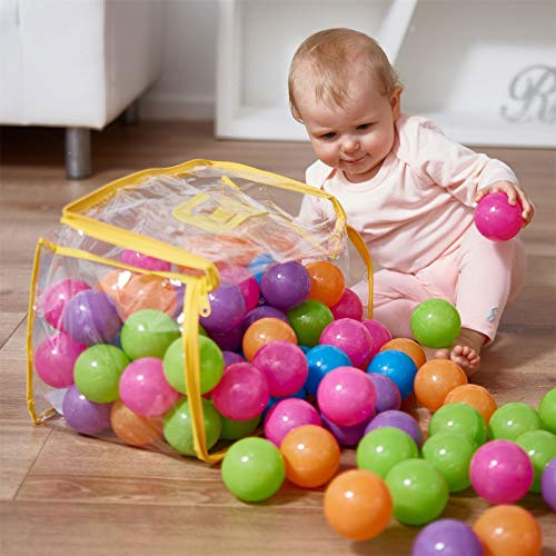 Vinsani 200 Multicoloured Soft Plastic Play Pit Balls Non Toxic and BPA Free with Clear PVC Carry Bag for Indoor Outdoor Swimming Pool Ball pit Trampoline Play