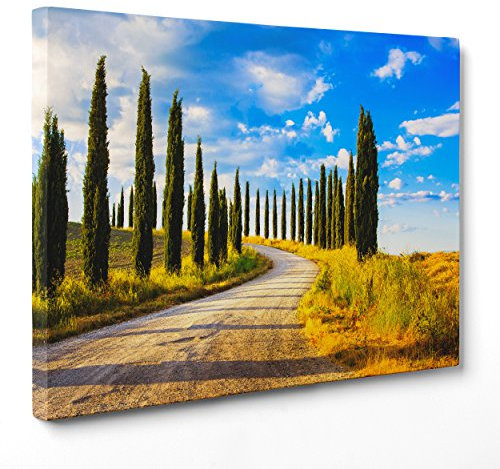 Quadro su Tela Canvas - INTELAIATO - Pronto da Appendere - Siena - Cipressi - Viale Alberato - Toscana - 50x70cm - Senza Cornice - (cod.2937)