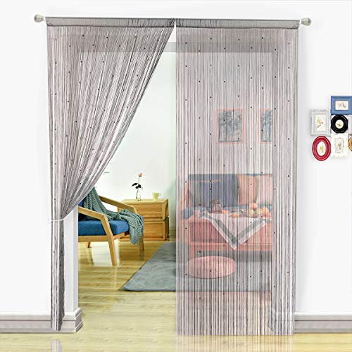 HSYLYM String Curtains Spaghetti Door Beads Light Weight Colourful Dense Bead Curtains for Windows,Grey,200x200cm