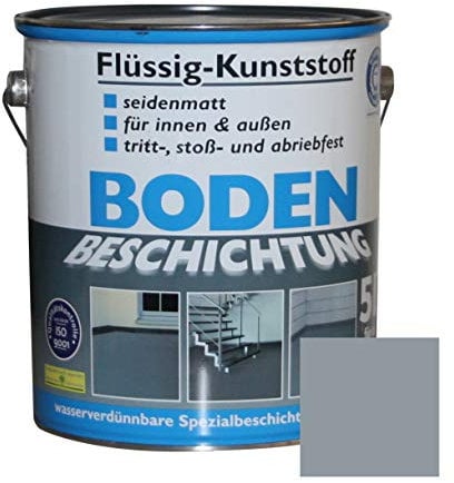 Dynamic24 Flüssig Kunststoff 5L Bodenbeschichtung 50m² Betonfarbe Beton Beschichtung Boden Estrich Farbe Halle Estrichfarbe Bodenfarbe für innen und außen Keller Terrasse Kellerboden Silbergrau