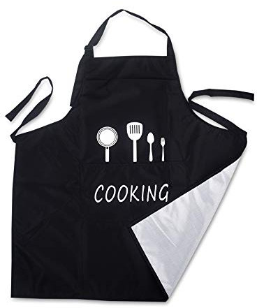 Delantales Impermeables Ajustables del Cocinero con 2 Bolsillos, Cocina Delantal de Cocina para Mujeres y Hombres, Delantal Chefs Cocina para Cocinar/Hornear - Negro