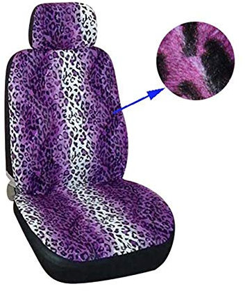 GUOCU Coprisedile Singolo per Auto, Pelliccia Artificiale Leopardo, Dimensione Universale, Accessori Auto Interno Viola 2 Pezzi
