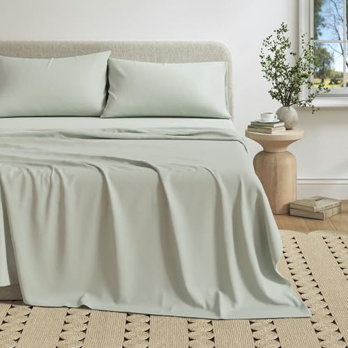 Great Bay Home Cotton Jersey Knit Twin/Twin XL Sheet Set - Ultra-Soft, Stretchy, Heathered Melange Bed Sheets - Cozy, Soft T-Shirt Sheet & Pillowcase Set (Green)